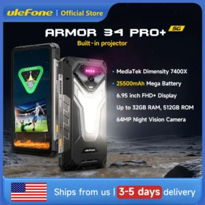 Ulefone Armor 34 Pro Plus 5G AI Rugged Phone  6.95" 25500mAh 32GB+512GB Built-in Projector 120Hz