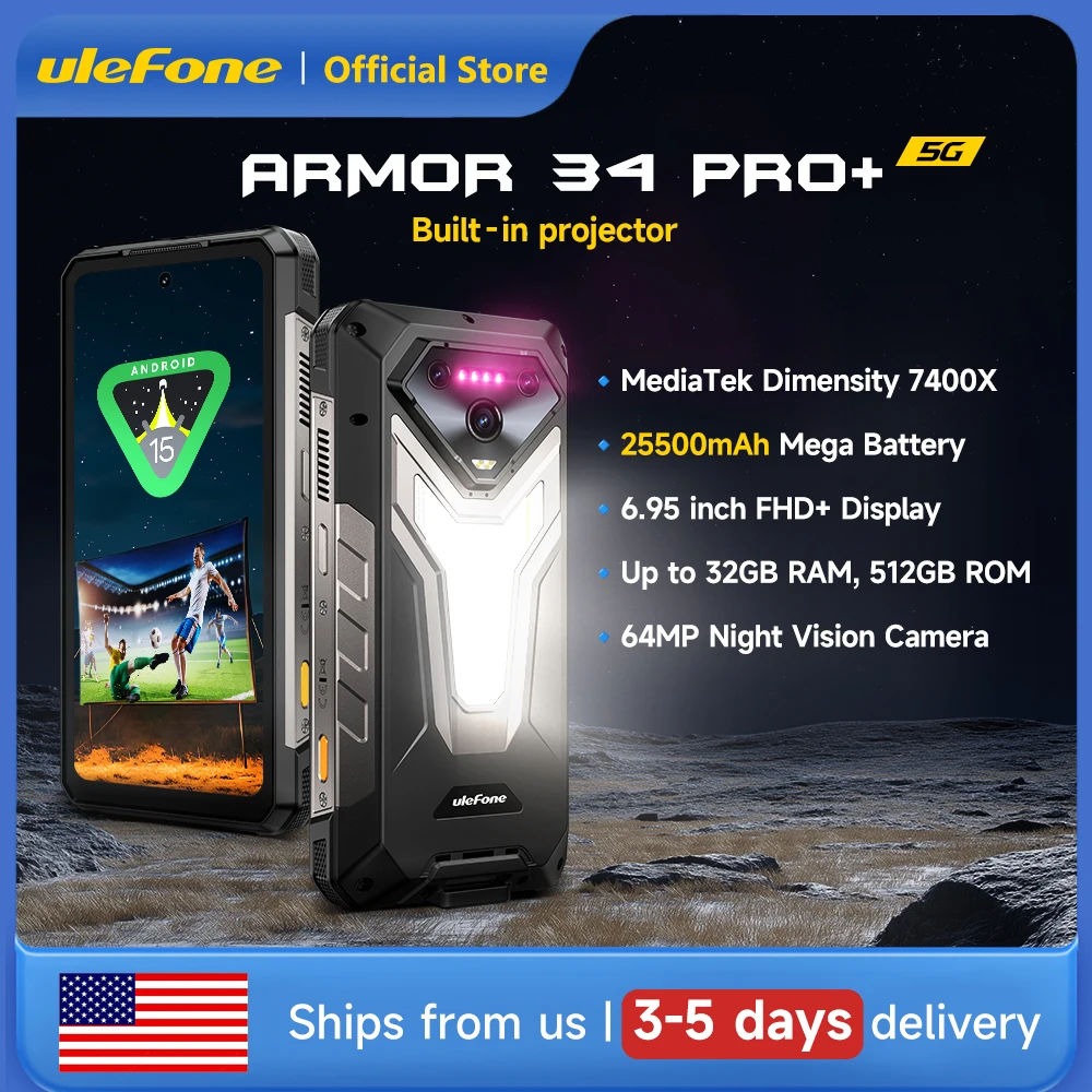 Ulefone Armor 34 Pro Plus 5G AI Rugged Phone 6.95" 25500mAh 32GB+512GB Built-in Projector 120Hz - Image 1