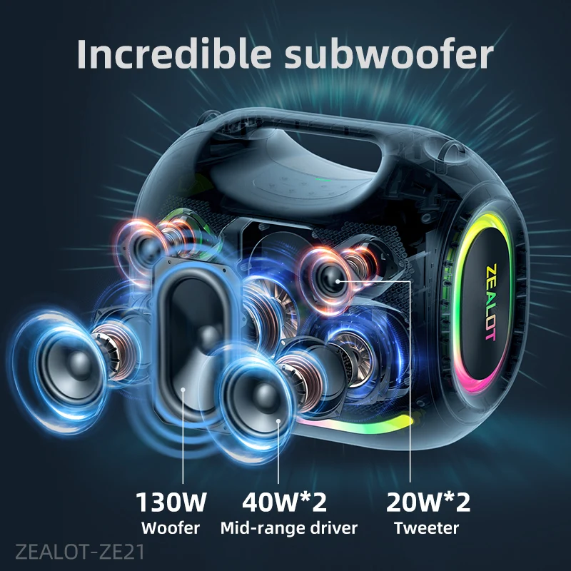 ZEALOT-ZE21 250W Big Power Wireless TWS Subwoofer Bluetooth Speaker - Image 2