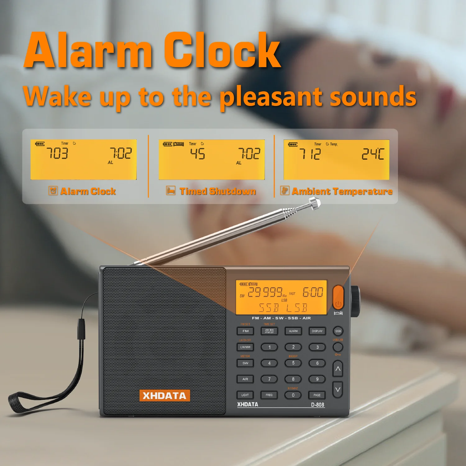 XHDATA D-808 AM/FM/SW/MW SSB AIR RDS Full Band Portable Radio - Image 3