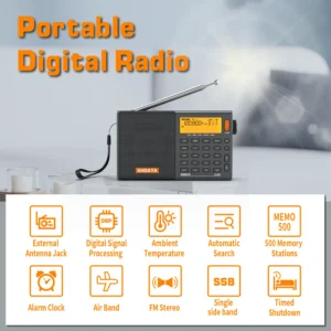 XHDATA D-808 AM/FM/SW/MW SSB AIR RDS Full Band Portable Radio - Thumbnail Image 2